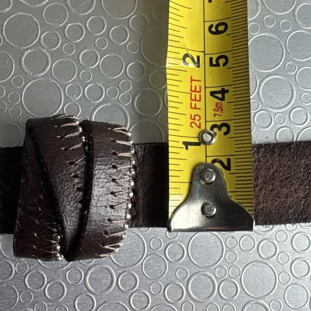 Womens XL Brown Leather Skinny Belt Minimalist 90s Grunge Boho 3/4” Added Hole